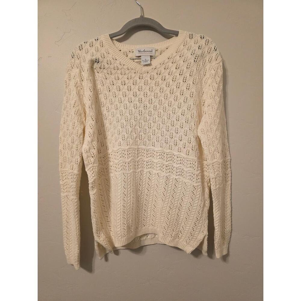 Cream Knit Sweater Cottagecore Boho Lightweight Open Knit Medium